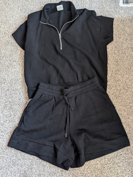 Varley Pants - Varley Set- Black Short Sleeve Quarter-Zip Top & Drawstring Shorts Set